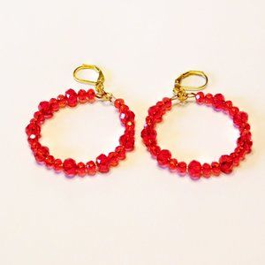 Handmade Red Hoop Glass Beaded Earrings